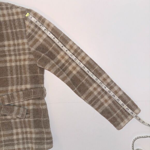 NWT Yest Netherlands Evolet Jacket Short Blanket Coat Sandy White Plaid Tie 10 - Picture 11 of 15